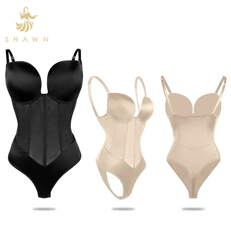 European and American Seamless Backless Push Up Bodysuit Strap Body Shaper Concealed Bra Straps Black