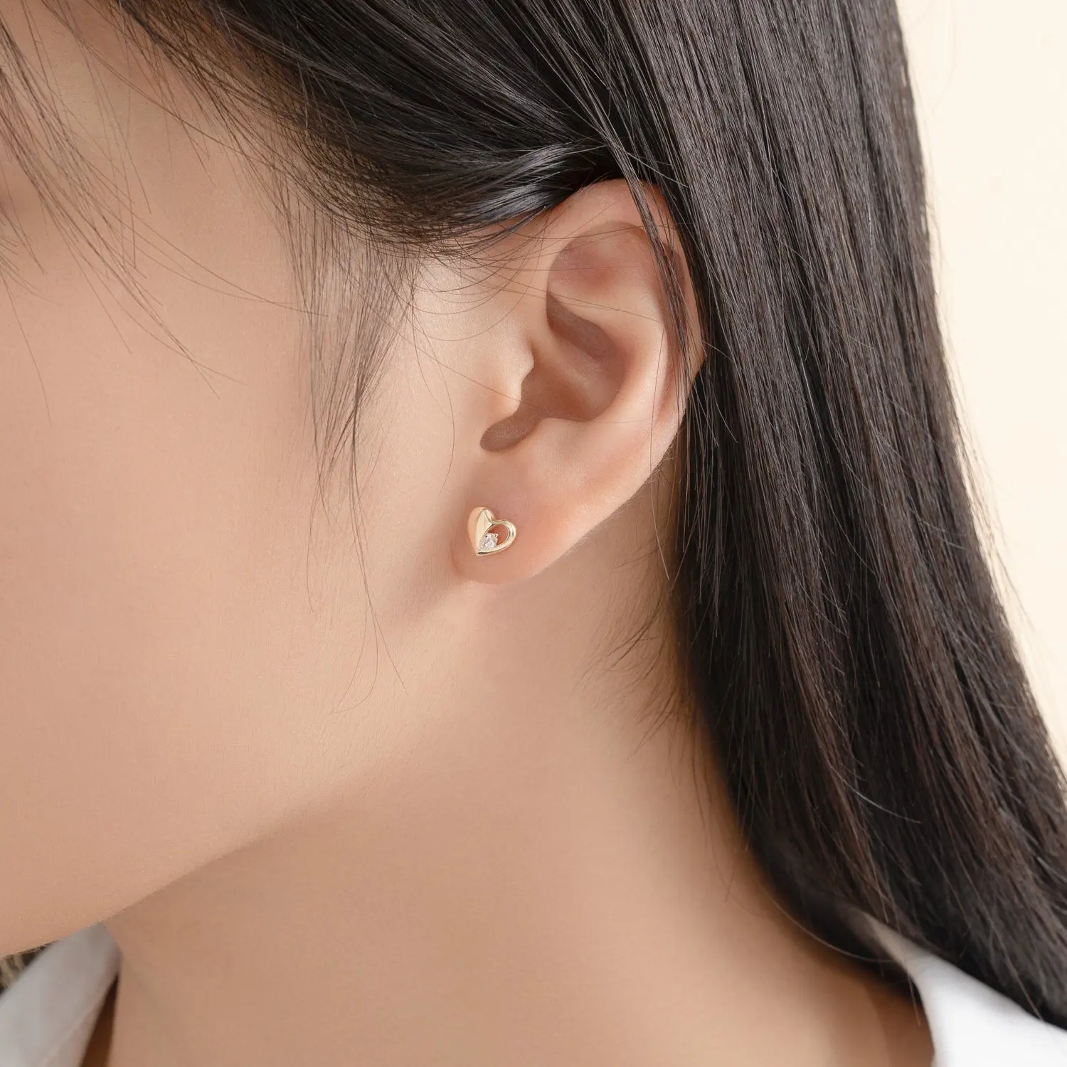 14K Gold Fine Jewelry Women Earrings Heart Shaped Wholesale With Cubic Zirconia Stone HTJ Brand Vietnam Manufacturer BT401