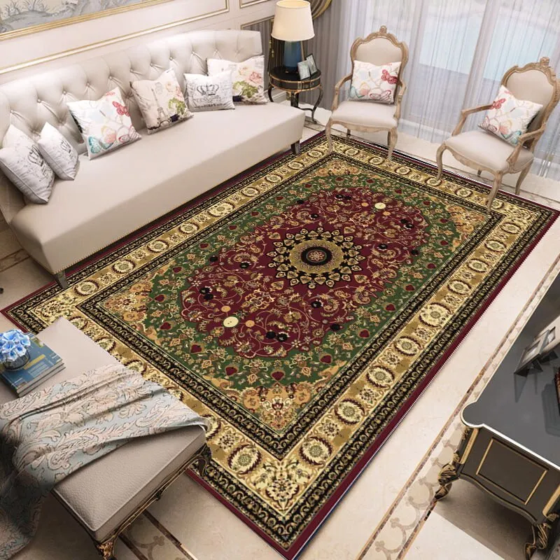 European-style Rugs Retro Ethnic Style Crystal Velvet Carpet Large Area Bedroom Carpets Simple Sofa Coffee Table Rug Living Room