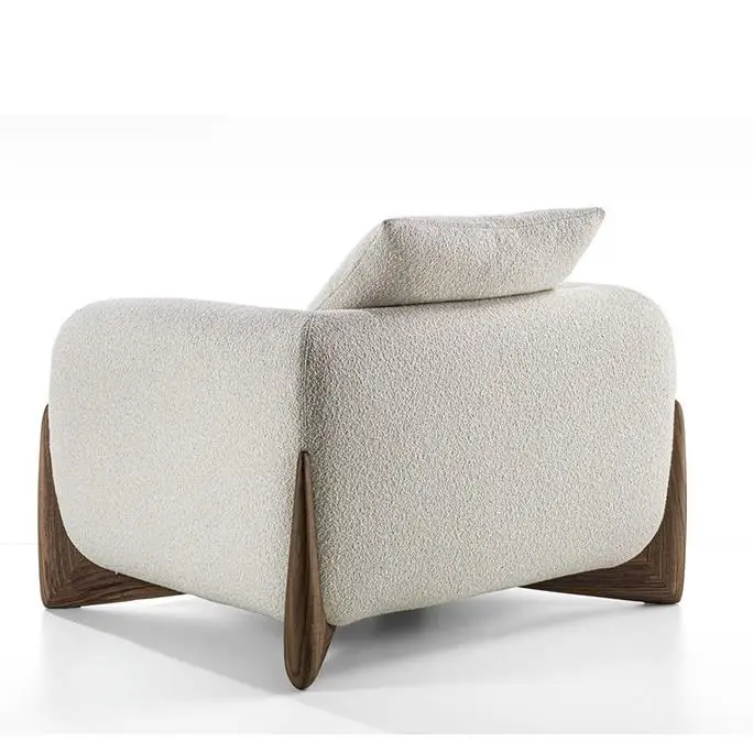 2022 Italian Design Living Room Teddy Sofa Upholstered White Boucle Fabric Solid Canaletta Walnut Feet Luxury Lambwool Sofa