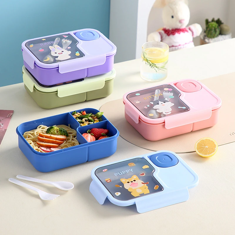 V88 3 Compartment Bento Box for Students Plastic Bento Lunch Box Food Storage Containers for Dining Out Work