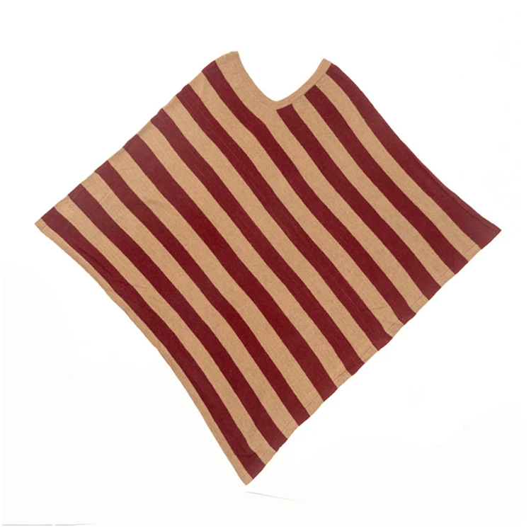 Wholesale Popular Thin Ponchos for Ladies Custom Brand Logo Printed Strip Pattern Decorated with Fur Lace for Beach Wear Spring