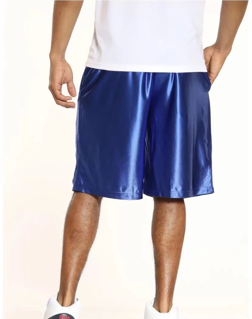mens basketball blue satin blank basketball training shorts silk