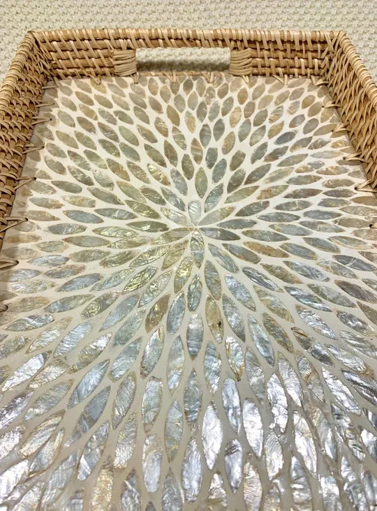 For Home Decor Table High Quality Logo Custom MOTHER OF PEARL RATTAN TRAYS (set of 2) Made In Vietnam