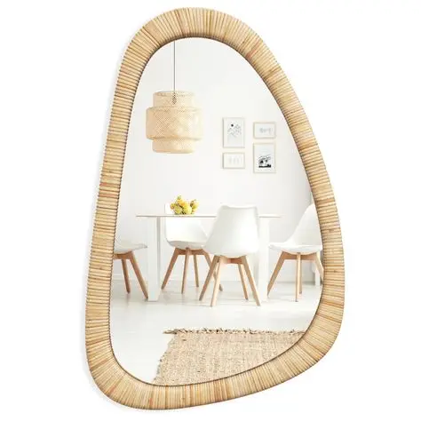 Natural Rattan Mirror For Eco-Friendly Interiors Handcrafted Rustic Wall Decor For Living Room