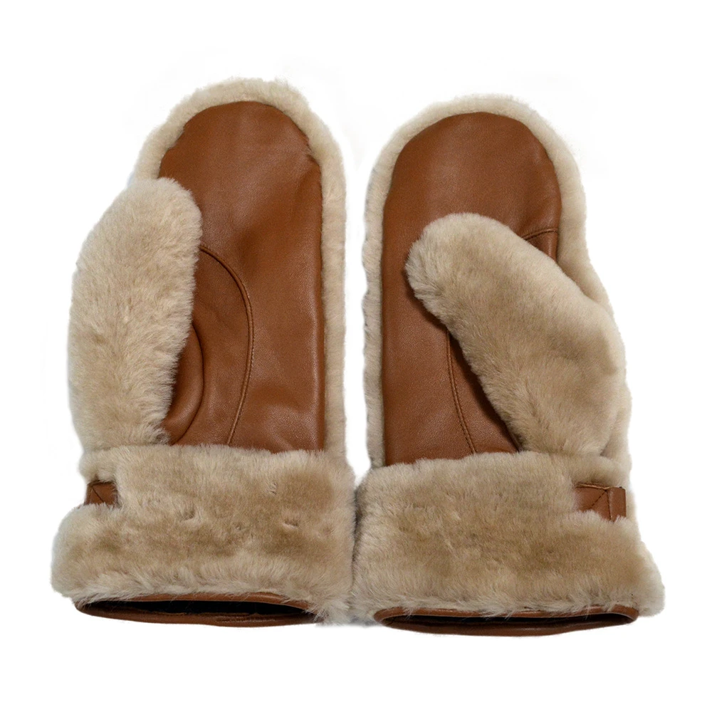 Fashion Unisex Sheepskin Mittens Winter Thermal Gloves Leather Fur Gloves for Women Men 100% Nature Sheepskin Mittens Woman