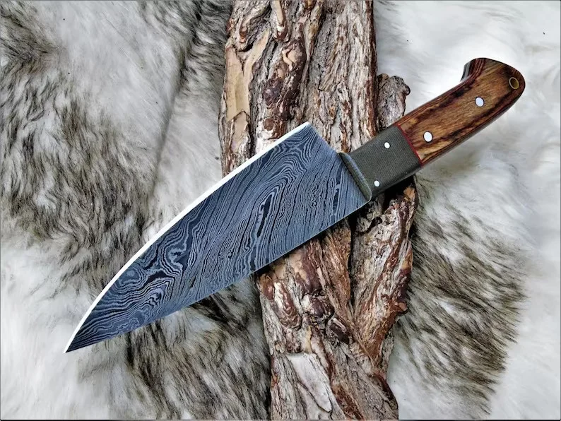 New Design  Custom Handmade Kitchen Knife Damascus Steel  High Quality  Kitchen Chef Knife With Leather Sheath