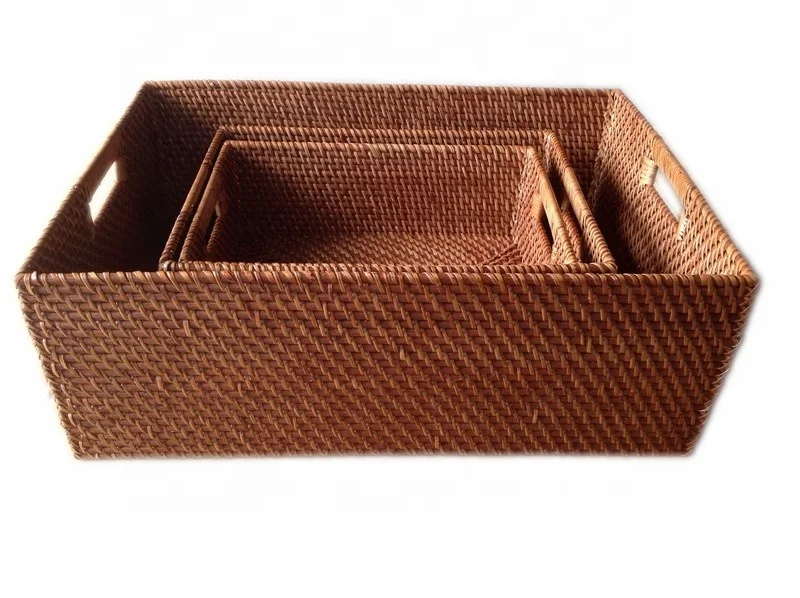 High quality Natural Rattan Storage Basket storage basket for home storage & organization With Handle made in Vietnam