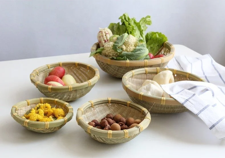 Bamboo Basket Made of Natural Bamboo Vietnam, Set of bamboo basket contains 5 different size, storage Basket meaningful gift