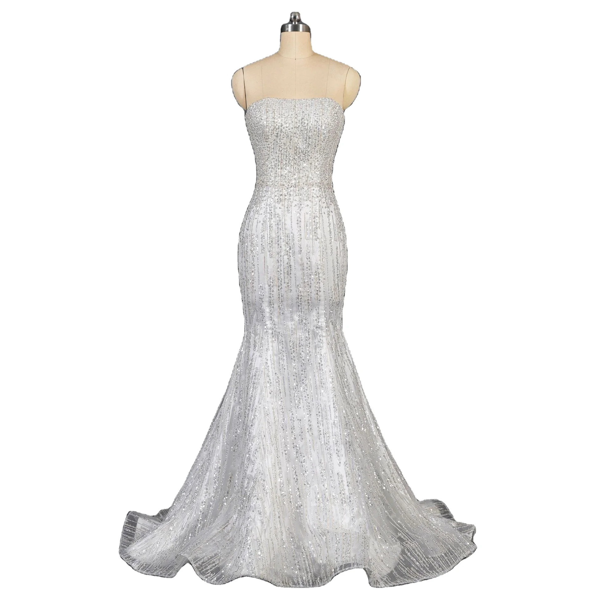 XINEN   Advanced custom-made luxurious sparkling beaded sequined fishtail tube top style detachable tail wedding dress