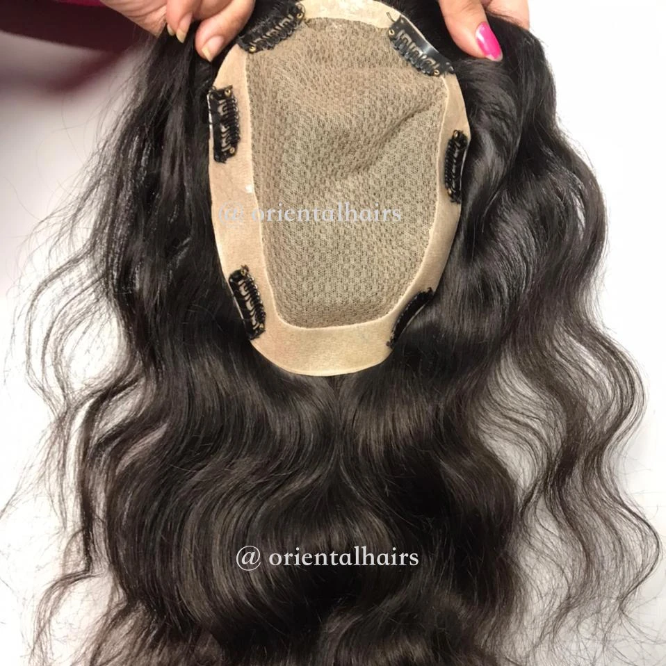 High Quality Silk Base Human Hair Topper for Women - Comfortable Clip-in Toppers and Female Patch, Unprocessed Raw Indian Hair