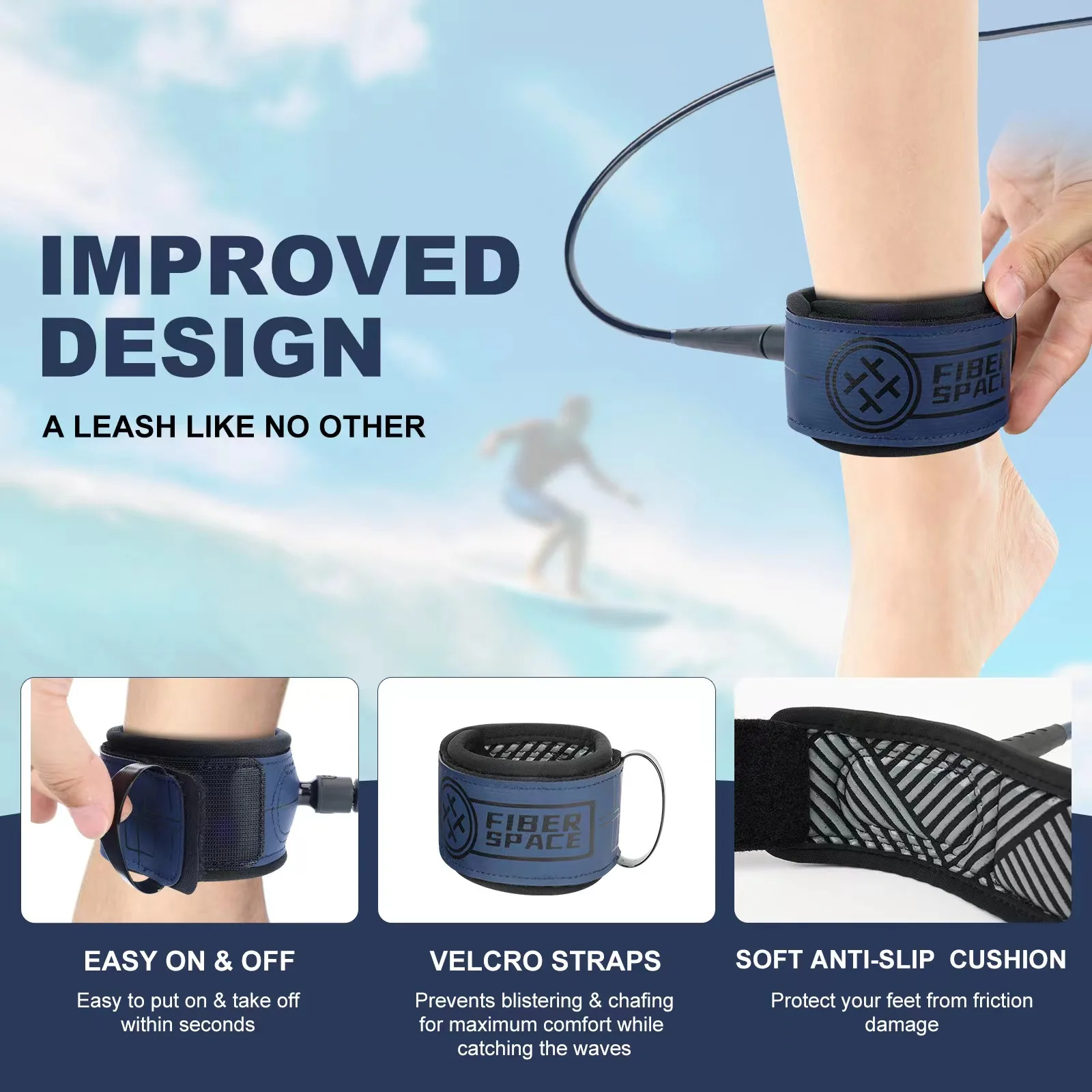 Fiber Space New Design Multi Color Surfing Ankle Leashes Custom Color Logo Pro Surf For All board Straight Surfboard Leash