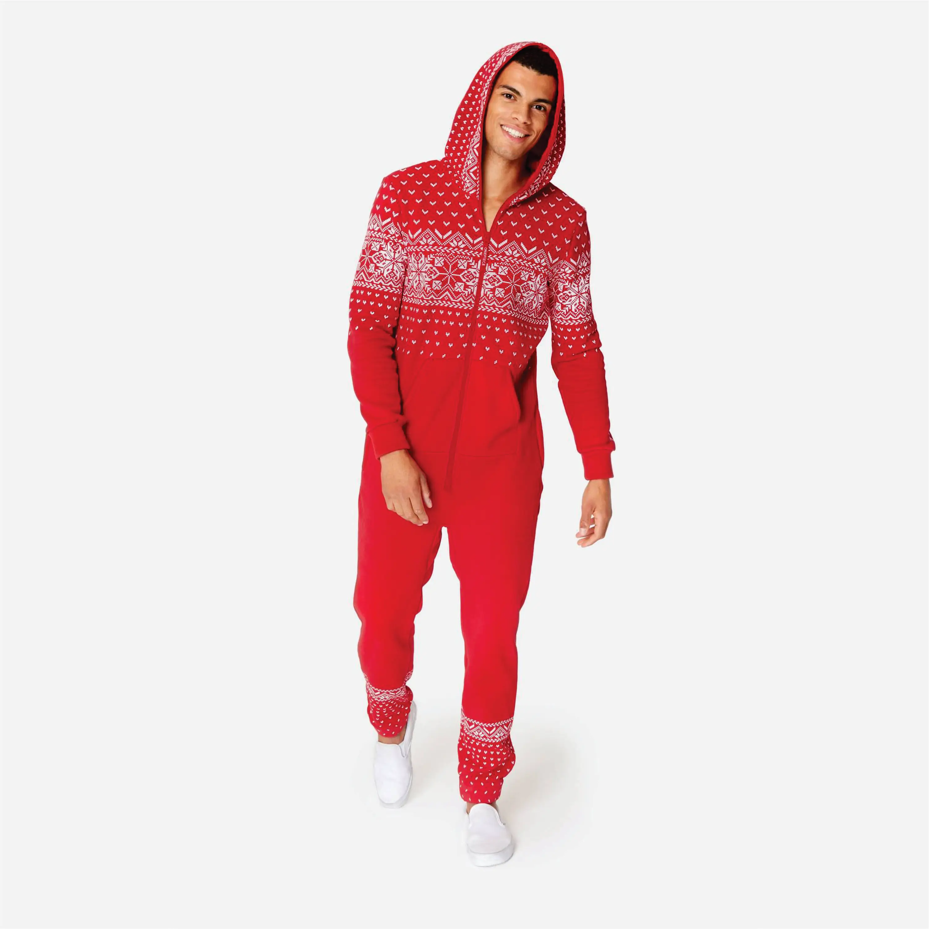 Print Detail and Embroidered Logo 50%Polyester 50%Cotton Side Pockets with Zipper Closure Unisex Breathable Red Alpine Jumpsuit