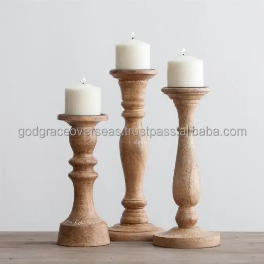 Best Quality Acacia Wood Diamond cuts wooden tealight holders (set of 2)