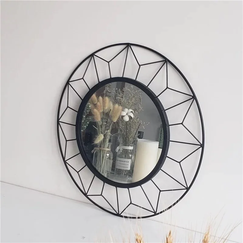 Wholesale Nordic Luxury Round Metal Mirror Frame Livingroom Furniture Antique Modern Bathroom Glass Decorative Framed Mirror