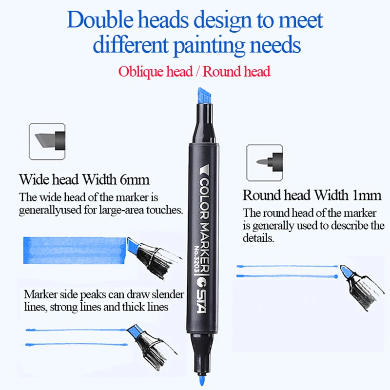 STA 3203  - 30/40/60/80/80/128 colours double head alcohol based permanent waterproof art marker pen set