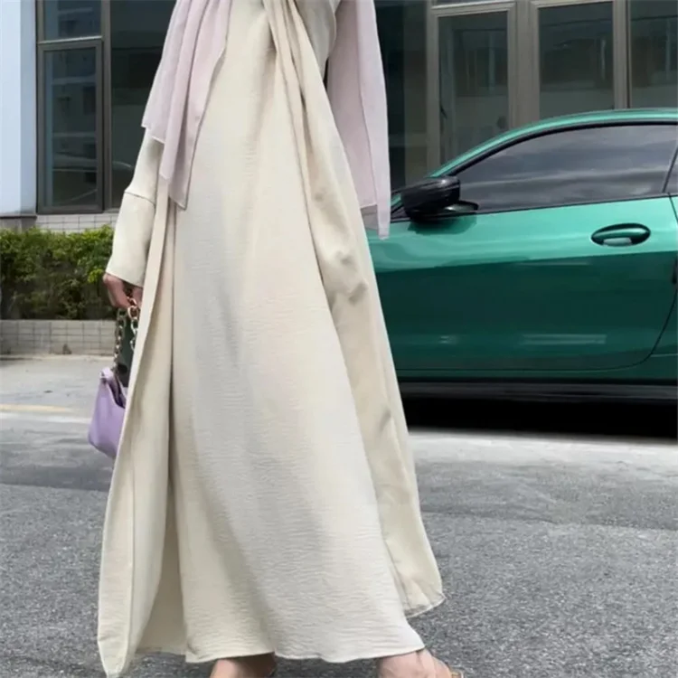 2023 Custom Traditional Muslim Clothing Set Women Cardigan Open Abaya Islamic Dress Eid Two Piece Set Muslim