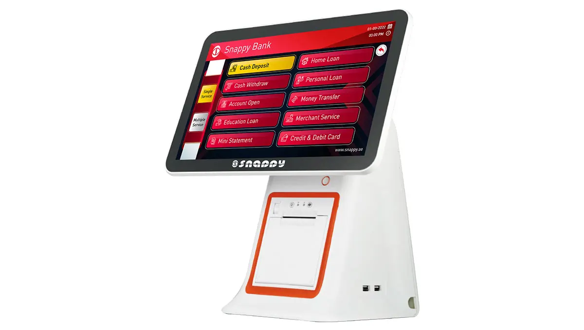 Snappy Queue ticketing  Server with Ticket Dispenser for banks , Hospitals, Restaurants and retail shop - Desktop Size 15.6 inch