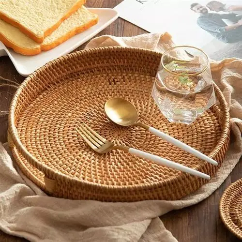 Cheapest wholesales Round Rattan Tray Handwoven Unique Design Rattan Round Tray made in Vietnam