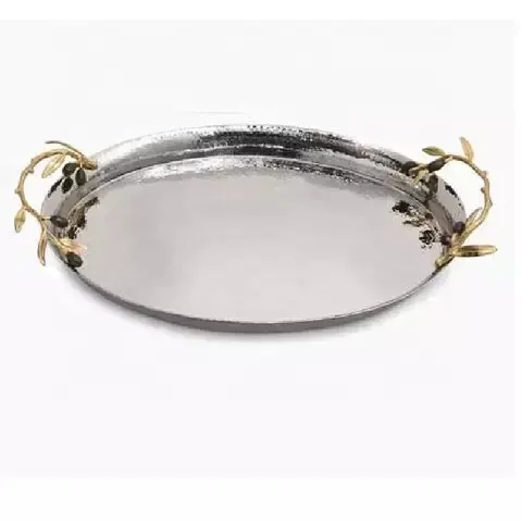 Indian Handmade Top Quality Stainless Steel Round Shape Stylish Dinnerware food serving Tray