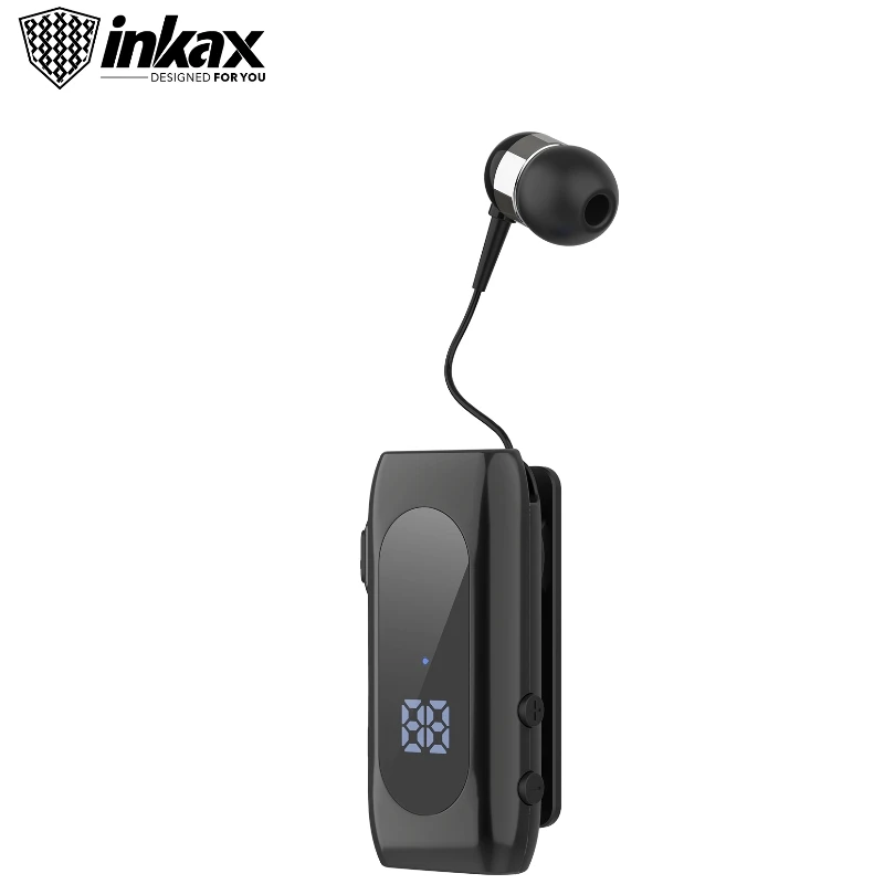 inkax Single Business Wireless Telephone Headset Earhook Hands-Free HD Call Earphone with Mic Digital Power Display
