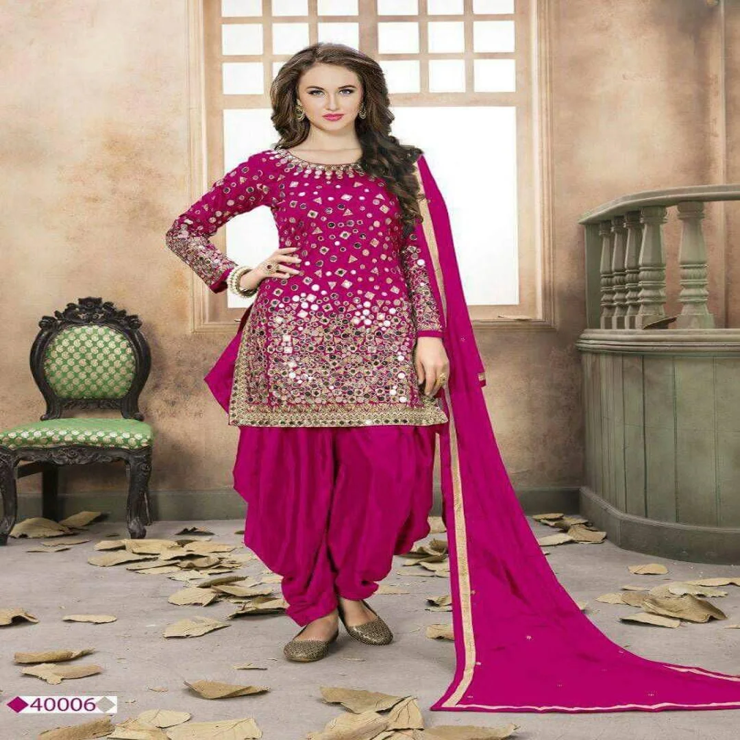DESIGNER TAFFETA SILK AND EMBROIDERY WITH REAL MIRROR WORK SUITS