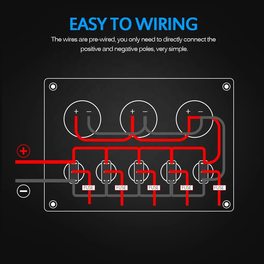 MICTUNING Auto12V-24V 5Gang Dual USB Charger Digital Voltmeter Cigarette Marin Rocker Toggle Switch Panel