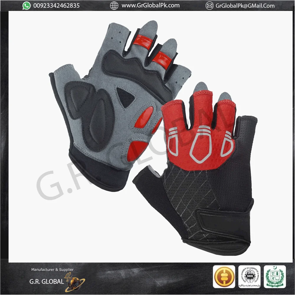 Short Finger Cycling Gloves Black Red Grey Body Building Workout Hand Protection Gym Exercise Weight Lifting  Pair MOQ 20