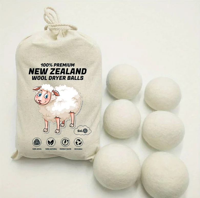 arrivals 2024 FBA top seller trending New zealand wool products xl 7cm wool Dryer Balls 6 pack cotton bag factory wholesale