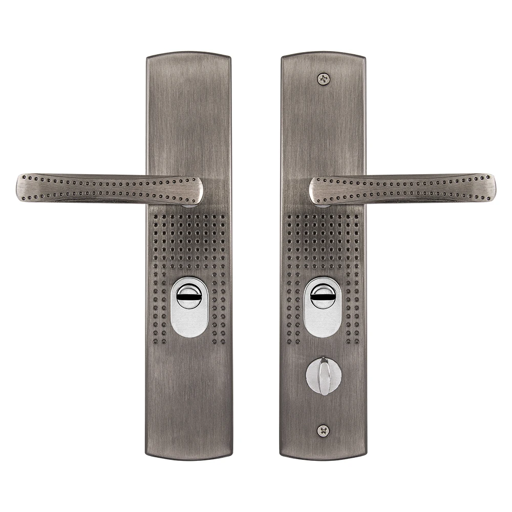 Door handle on a plate Universal with thumbturn lock for metal doors