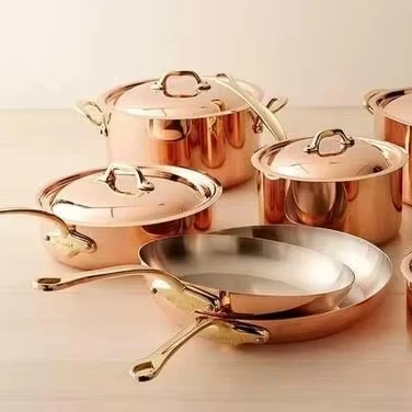 Сковорода из чистой меди с ручкой для кухни, ресторанная посуда для кафе и отеля