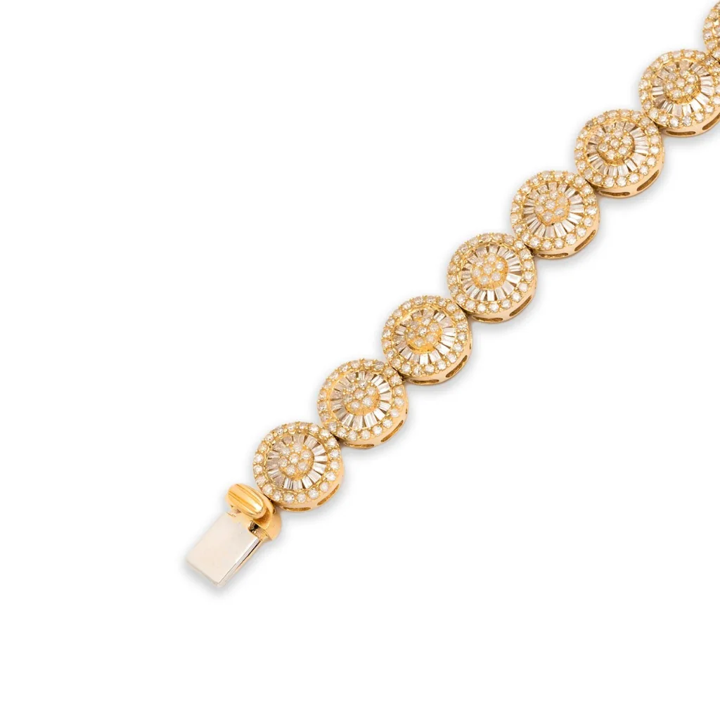 Trendy Design Stylish Circle Bracelet 14K Gold Natural Round And Baguette Cut Diamond Tennic Bracelet Collection