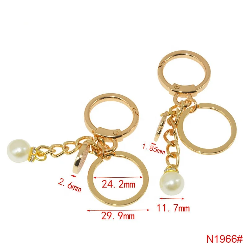 DIY spring rings customized keychain pearl metal accessories high quality hand bag pendant adjustable metal buckle ring