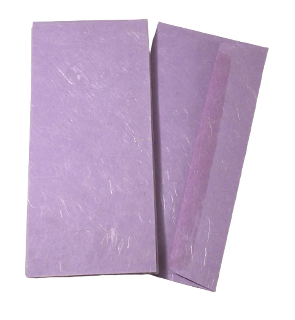 Wholesale Fancy Design With Lavender Colour With Peal And Seal Glue Paper Is Recycled Handmade Cotton/Silk Paper Envelopes Sets