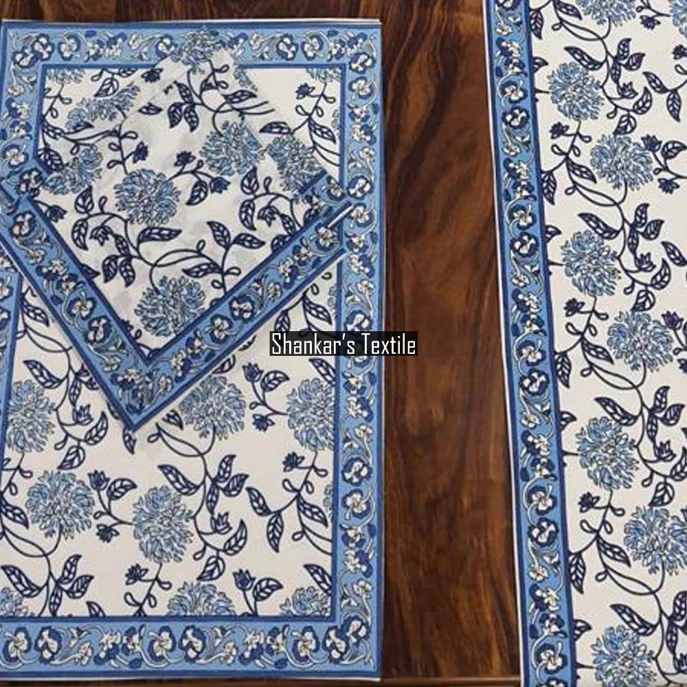 Handmade Cotton Unique Dining Table Place Mats Set Of 6 Canvas Tablemats & 6 Cotton Napkins And 1 Table Runner Home Decorative