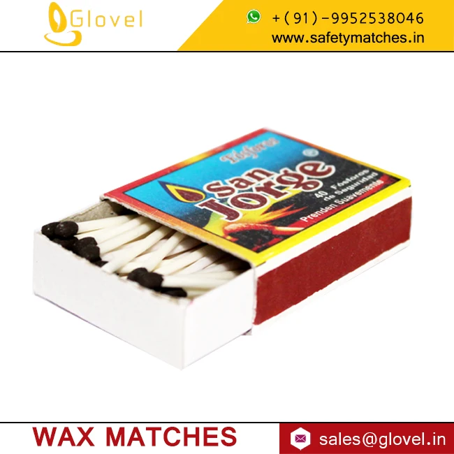 Hot selling 53 X 37 X 11 mm Lighter wax matches with 40 Sticks Carton Box Packing Export at Factory Price from India