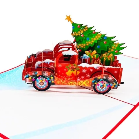 Viet-Craft Noel Truck Pop up Card Kirigami Wholesale Best Seller Handicraft Paper Christmas 3D Greeting Cards Laser Cut