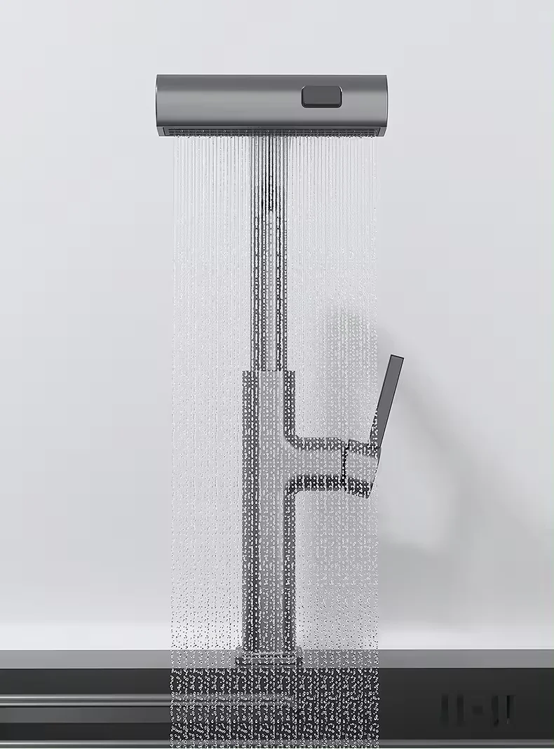 New Design Hot Sale Top 1 Matte Gray Kitchen Sink Faucet Hot Cold Mixer Taps Rainfall Multi-function Faucet Pull Kitchen Taps