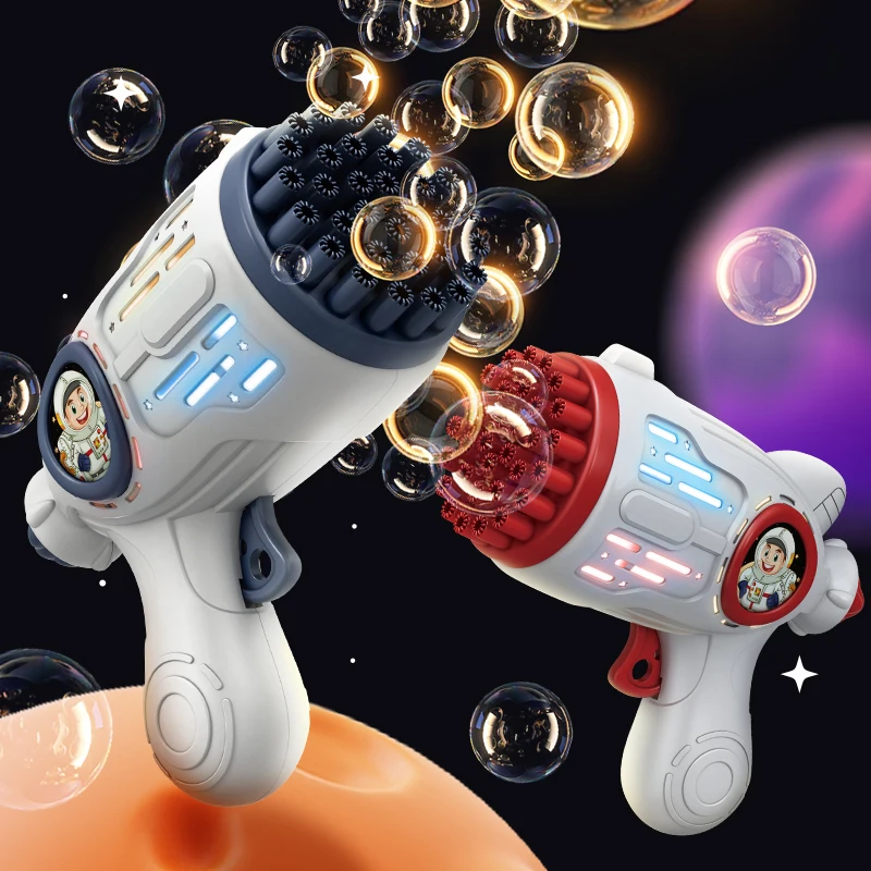 Hot Selling Automatic Rocket Bazooka Bubble Gun For Kids Outdoor Super 32 Holes Bubble Launcher With Colorful Light