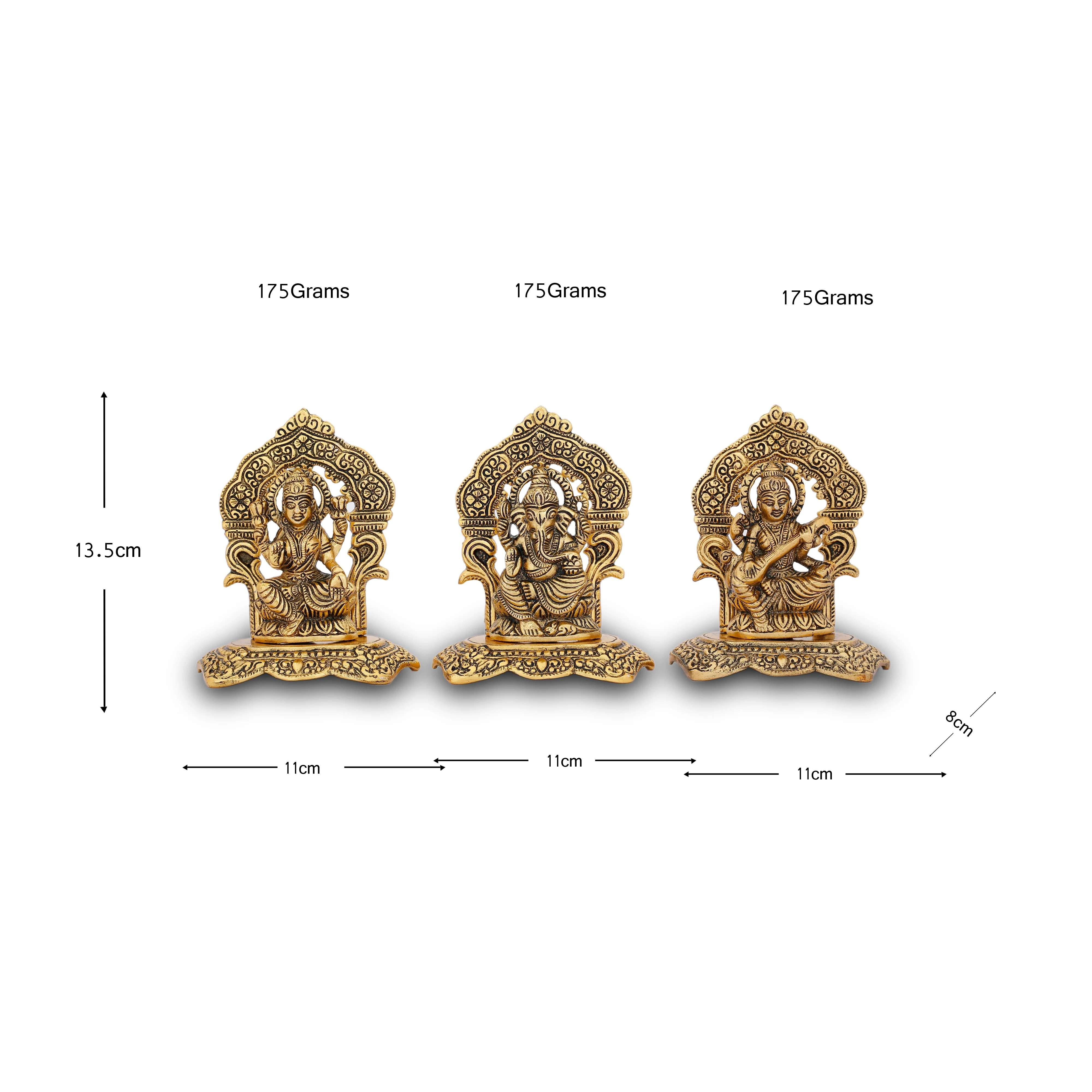 Aluminum Ganesh Laxmi Statue Sarasvati God of Success Sculpture Murti Idol Lord Worship Laxmi Ganesh for Home Mandir Decoration