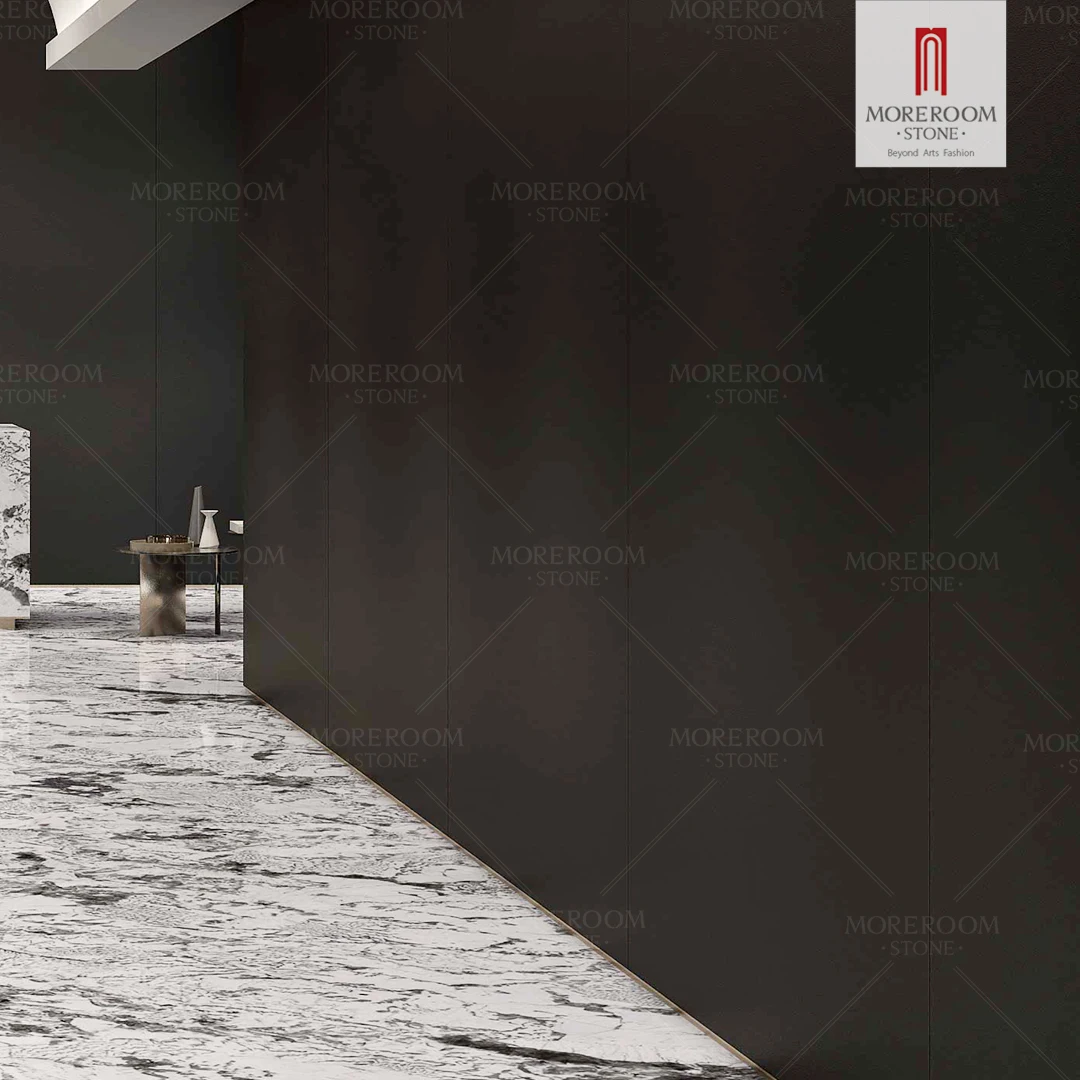 Luxury Texture Pure Black Marble Sintered Stone  Slab for Countertop