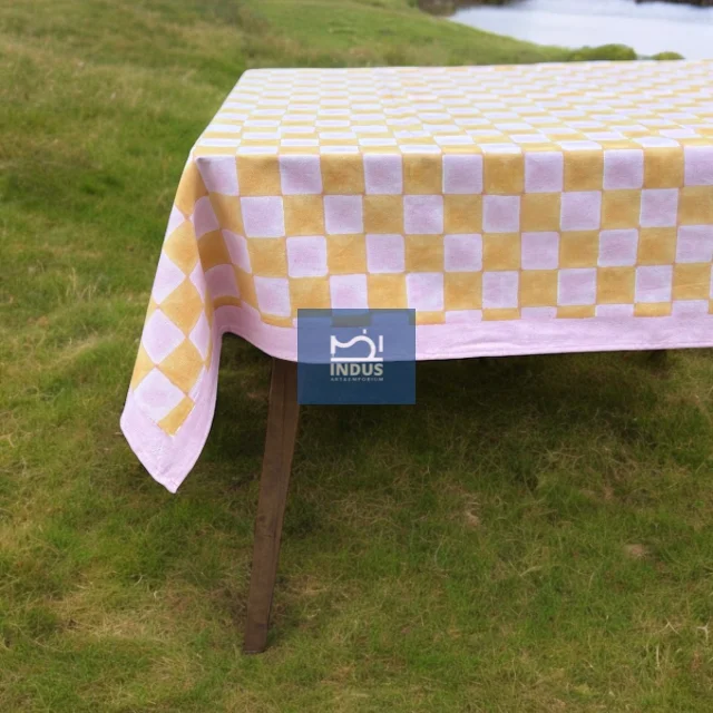 Checks hand block printed cotton table cloth Beautiful Hand Block Printed Cotton Table cover table cloth for event wedding