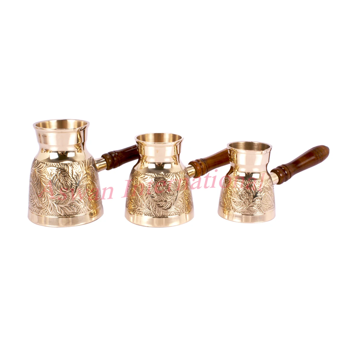 Highest Selling Luxury Home Decor Brass Turkish Tea Coffee Pot with Wooden Handle Istanbul Turkish Cezve Coffee Pot