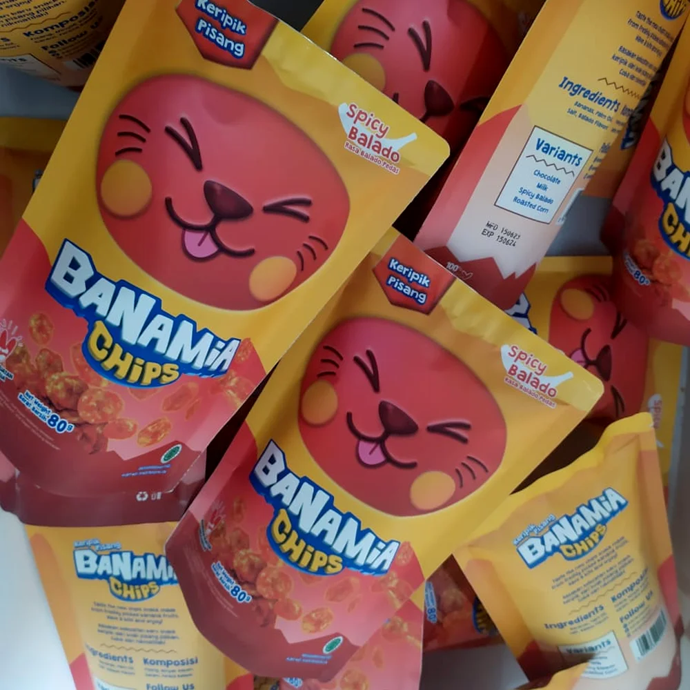 Freshly Picked Spicy Flavor Bananamia Chips 80g Fresh Crispy Dried Banana Fruit & Vegetable Snacks with Spicy Balado Flavour