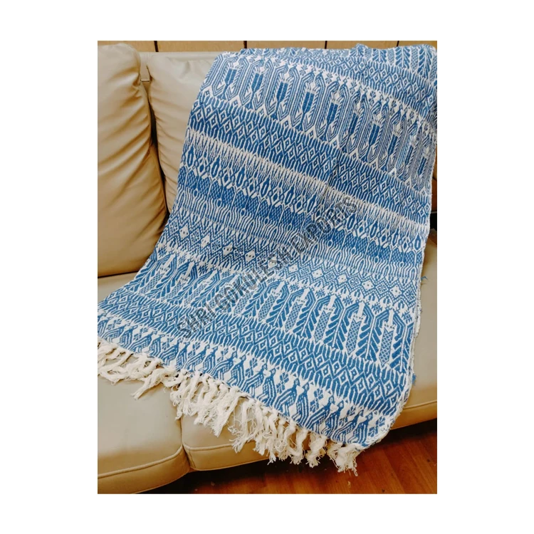 In Stock Luxury Quality 100% Cotton Made Woven Handmade Jacquard Plain Throws Blankets for Adult Bedding Sleep