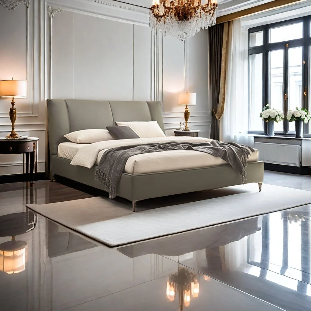 Luxury queen size bed with pillow-top mattress for restful sleep in a chic guest room