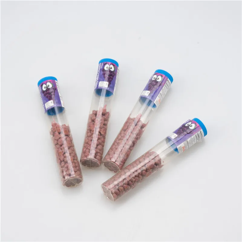 Grape mini chew in tube candy OEM Box Candy Unit Piece Packaging Food Blueberry Color Feature Container Sugar Decoration Type