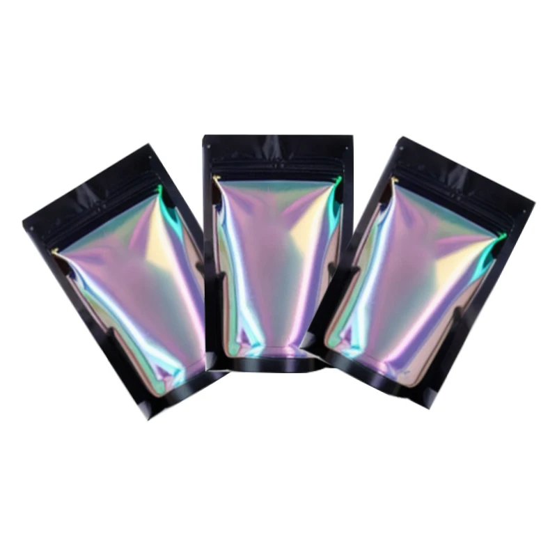 Custom 3-Side Sealed Biodegradable Plastic Bags Holographic Mylarbag With Ziplock and Repeatable Sealing for Fruit Seeds