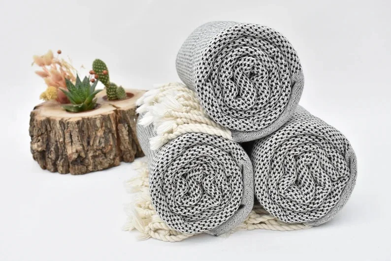 Direct from Producer in Turkey Hasir Black Turkish Cotton Adult Sports Towel for Yacht Gym Yoga Picnic Woven Techniques