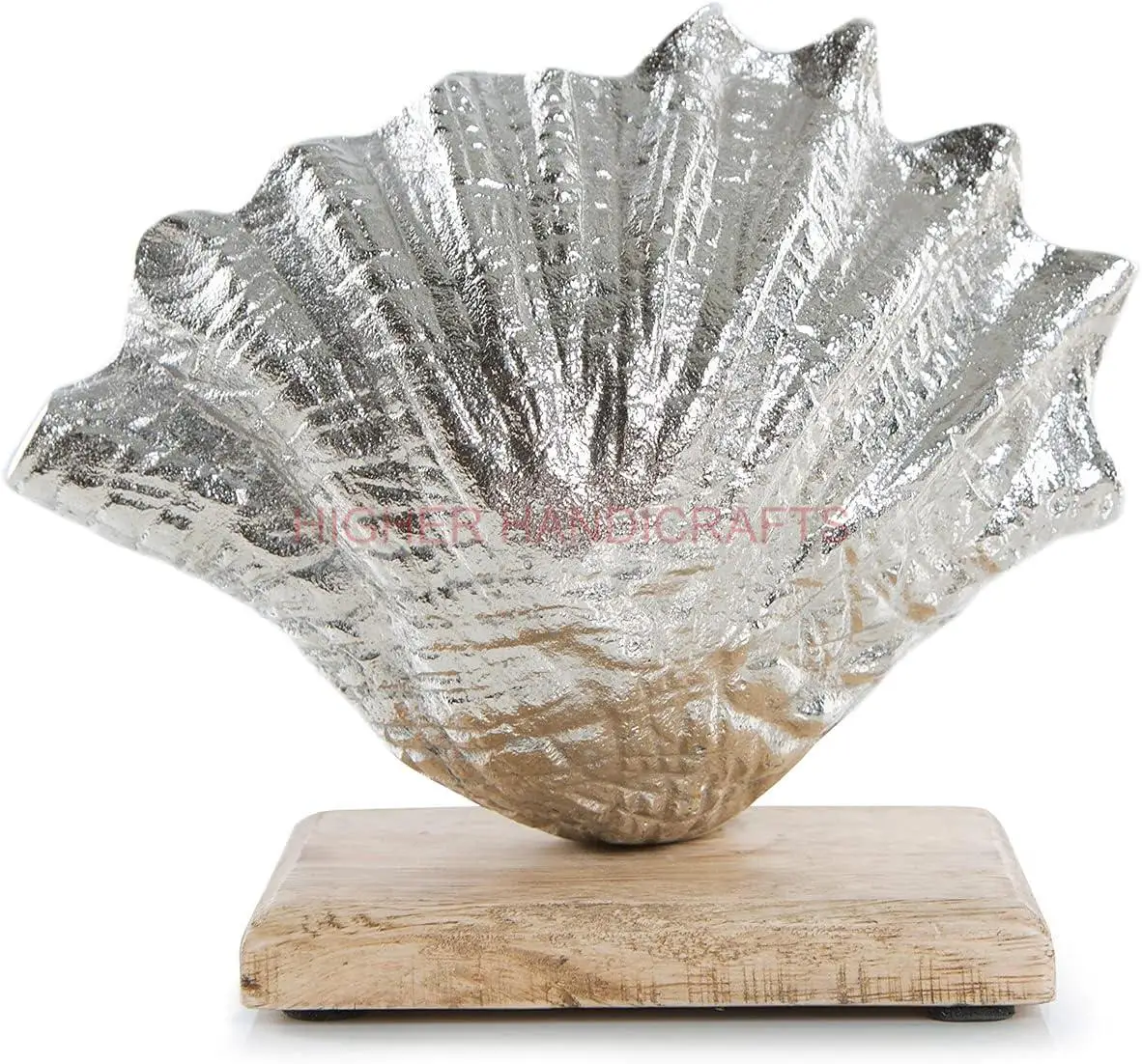 Decorative Shell Gift Mediterranean Metal Aluminium and Wooden Home Decoration Figurine Bathroom Decoration Silver Travel 18 cm